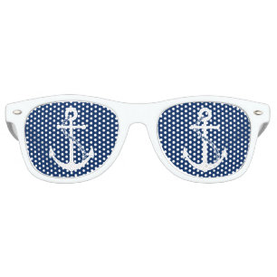 Lunettes De Fête Retro Bleu marine nautique avec l'Ancre blanche