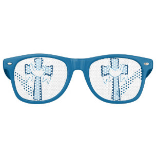 Lunettes De Fête Retro Blue Crosse le chrétien religieux