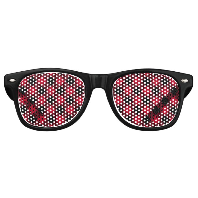 Lunettes De Fête Retro Buffle rouge et noir, Motif Plaid (Devant)