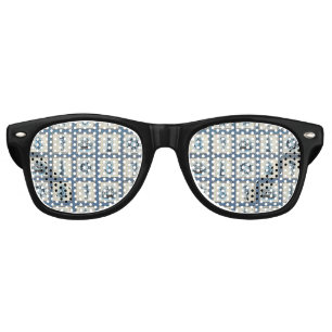 Lunettes De Fête Retro Carreaux marins Blue Lighthouse Ancre Ship Wheel