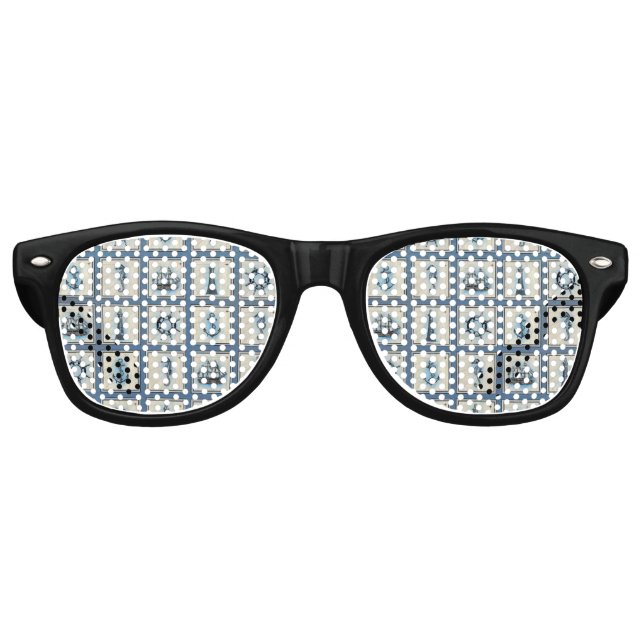 Lunettes De Fête Retro Carreaux marins | Blue Lighthouse Ancre Ship Wheel (Devant)