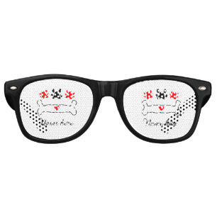 Lunettes De Fête Retro Chien patte coeur rouge animal ajouter nom animal
