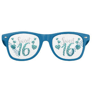 Lunettes De Fête Retro Coeurs bleus du bonbon 16