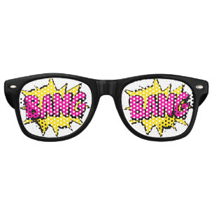 Lunettes De Fête Retro Comic Pop Art Jaune Purple BANG Nouveauté Plaisan