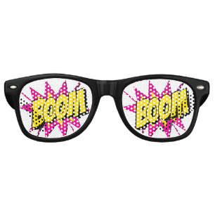 Lunettes De Fête Retro Comic Pop Art Jaune Purple BOOM Nouveauté Amusant