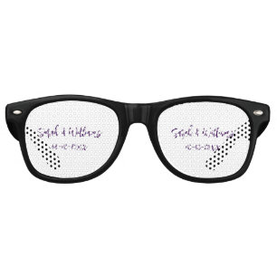 Lunettes De Fête Retro couple de mariages. Nom date violet simple mo mini