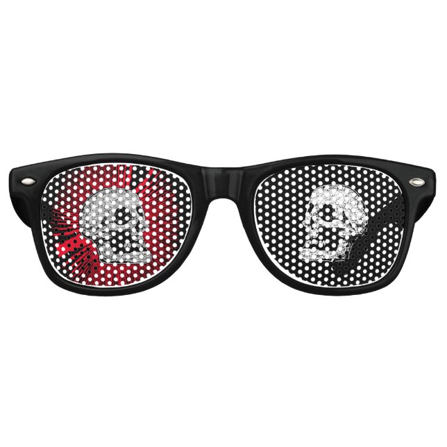 Lunettes De Fête Retro Crâne rouge éclat noir et blanc (Devant)
