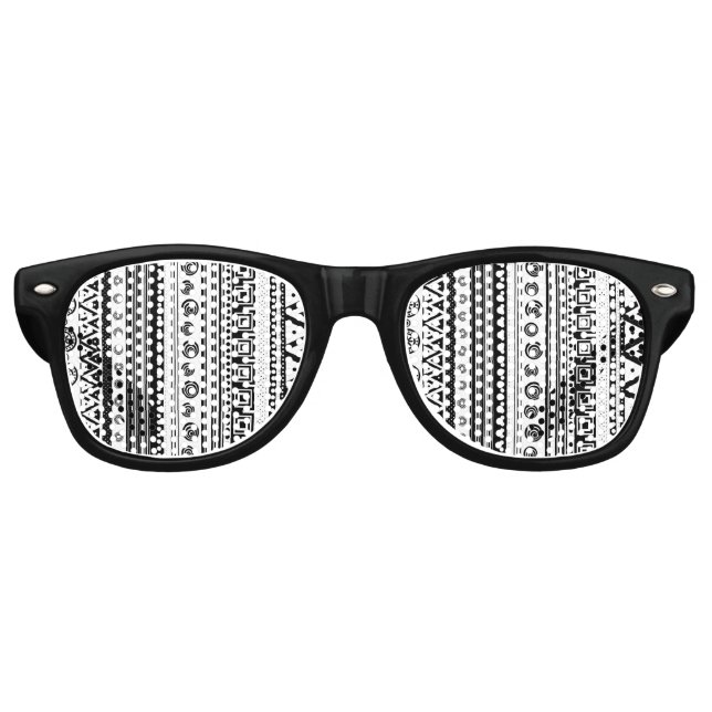 Lunettes De Fête Retro Cute noir blanc déco aztèque texture (Devant)