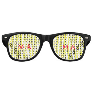 Lunettes De Fête Retro Damier jaune noir ajouter nom monogramme nom laiss