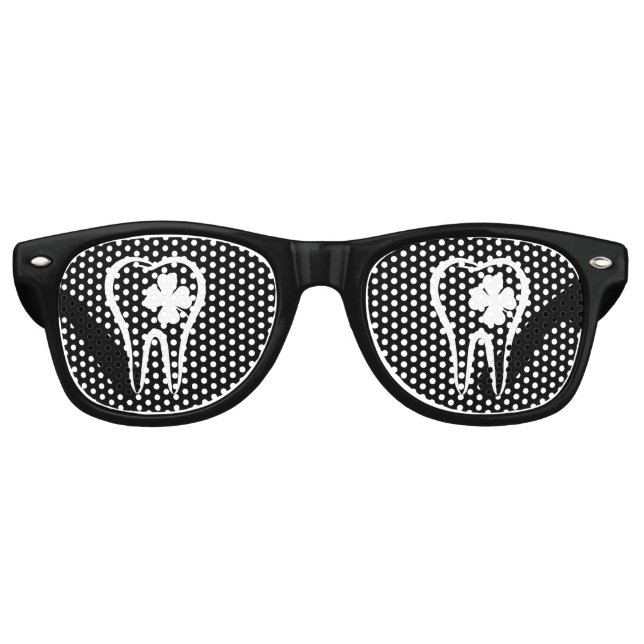 Lunettes De Fête Retro Dentiste drôle | Lucky Clover Teeth (Devant)
