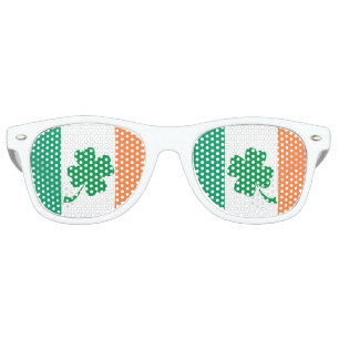 Lunettes De Fête Retro Drapeau irlandais et 4 feuilles de trèfle