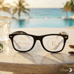 Lunettes De Fête Retro Écriture dorée et monogramme personnalisé pour mar