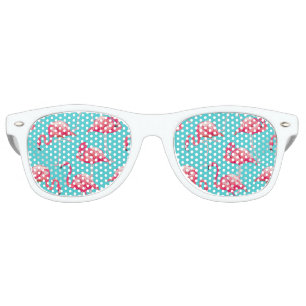 Lunettes De Fête Retro Flamingo rose sur arrière - plan turquoise