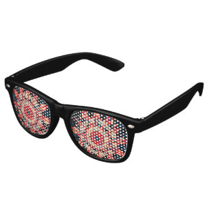 Lunettes De Fête Retro FLEURS SUN Abstraites - bleu rouge + votre backgr.
