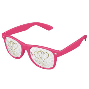 Lunettes De Fête Retro Forever Hearts Gold sur blanc