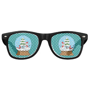 Lunettes De Fête Retro Globe de neige avec le cardinal Snowman et Pine Tr