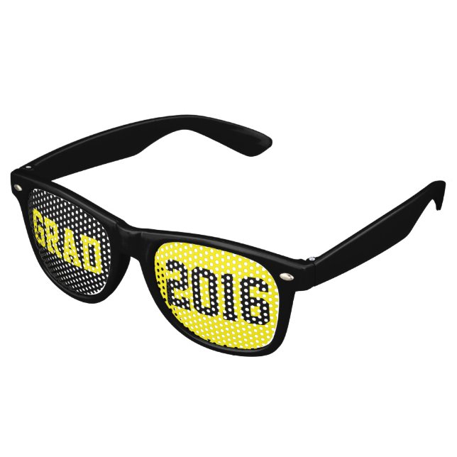 Lunettes De Fête Retro Grad 2016 Design de texte noir et jaune (Angulaire)