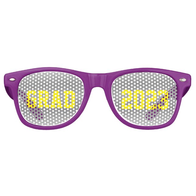 Lunettes De Fête Retro GRAD 2023 avec lettres jaunes et retour gris (Devant)
