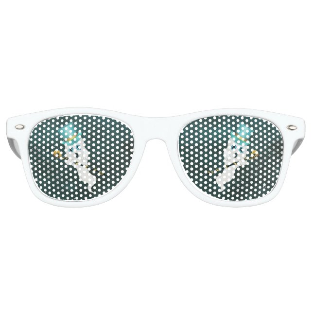 Lunettes De Fête Retro Habille Fantôme avec bleu Top Hat crâne Canne Bleu (Devant)