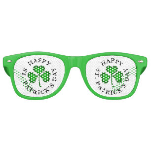 Lunettes De Fête Retro HEUREUX ST. PATRICK'S DAY Texte vert Clover Shamro