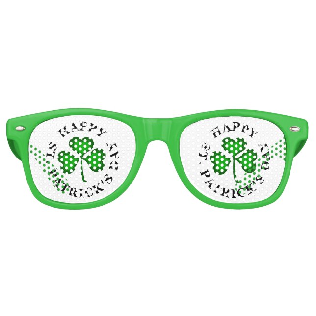 Lunettes De Fête Retro HEUREUX ST. PATRICK'S DAY Texte vert Clover Shamro (Devant)