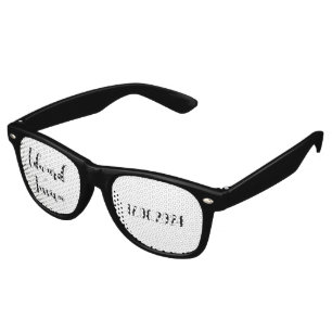 Lunettes De Fête Retro Initiales de couple et date noir blanc moderne Scr