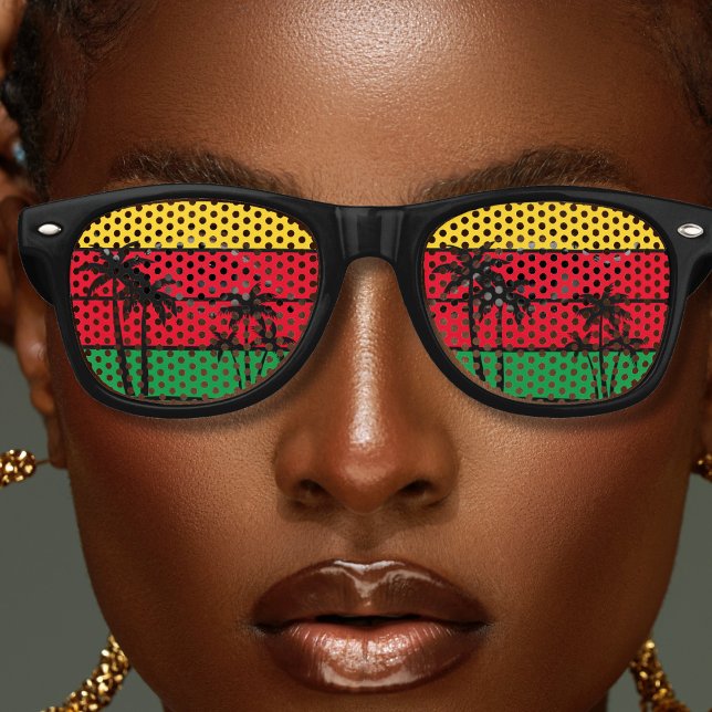 Lunettes De Fête Retro Jamaïque Rasta Colours Île Palmiers Jamaïcain (jamaica rasta colors beach palm tree sunglasses)