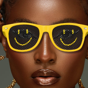 Lunettes De Fête Retro Jaune et Noir amusant joyeux sourire visage sourir