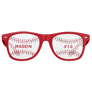 Lunettes De Fête Retro Joueur de baseball Cool Monogramme blanc rouge