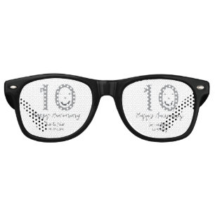 Lunettes De Fête Retro Joyeux 10e anniversaire nom date gris gras émoji