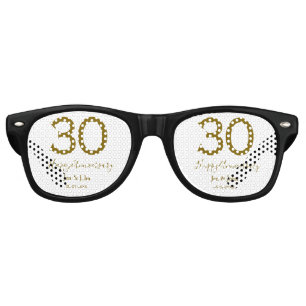 Lunettes De Fête Retro Joyeux 30e anniversaire nom date golden bold lette
