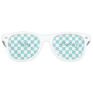 Lunettes De Fête Retro Joyeux anniversaire de damier turquoise de ciel