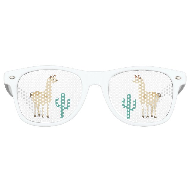 Lunettes De Fête Retro Lama cactus blanc arrière - plan fun (Devant)