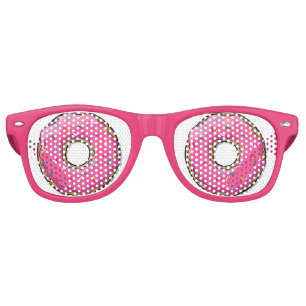 Lunettes De Fête Retro Le beignet rose de bande dessinée avec arrose