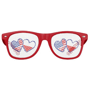 LUNETTES DE FÊTE RETRO LES COEURS-DRAPEAUX ÉTATS-UNIS-POLONAIS
