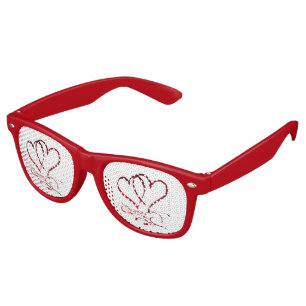 Lunettes De Fête Retro Les Coeurs Forever rouge sur blanc