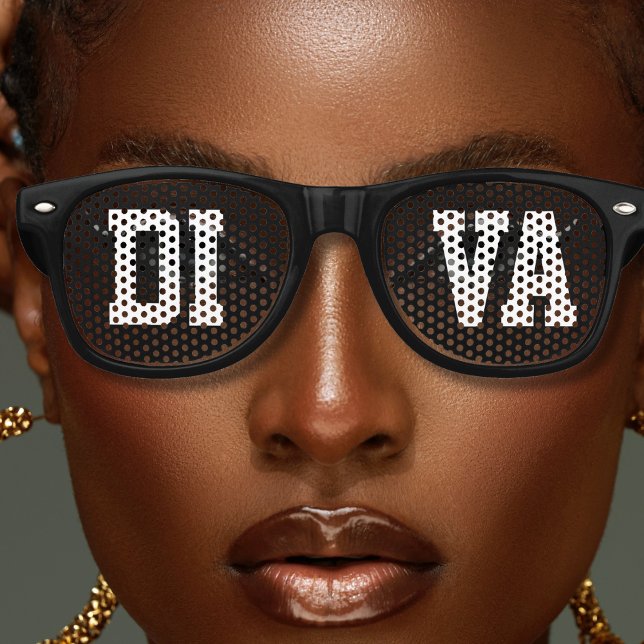 Lunettes De Fête Retro Lettre Cool noire audacieuse Diva (black bold letter diva sunglasses for women)