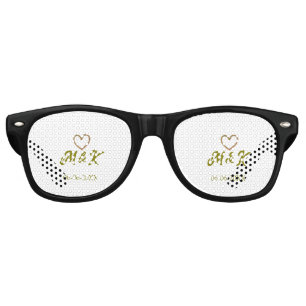Lunettes De Fête Retro Lettre de nom de couple de mariage à cœur doré mod