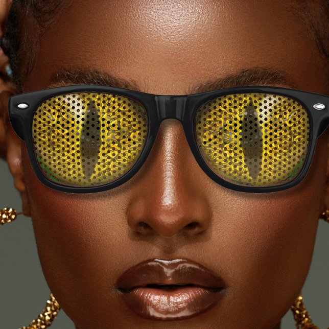 Lunettes De Fête Retro Lizard Reptile Reptilien Slit Eyes Noir & Jaune (yellow slit eyes lizard snake eye retro sunglasses)