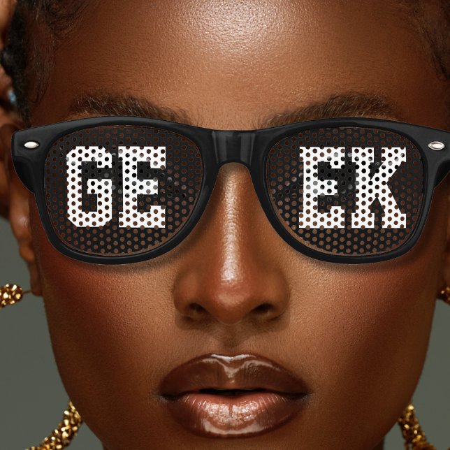 Lunettes De Fête Retro Loner Nerd Geek noir (black retro sunglasses with bold letter text GEEK)