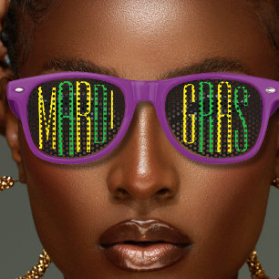 Lunettes De Fête Retro Mardi Gras Purple Vert & Or