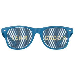 Lunettes De Fête Retro Mariage personnalisé Gold & Blue pois