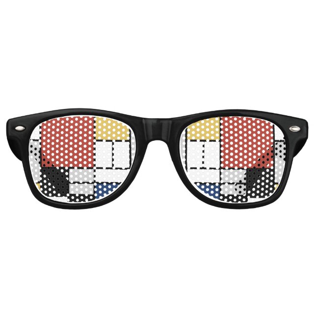 Lunettes De Fête Retro Mondrian Peinture Rouge Plane Jaune Noir Gris Bleu (Devant)