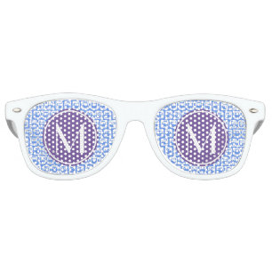 Lunettes De Fête Retro Monogramme Personnalisé N1 de Chouette Bleue et Li