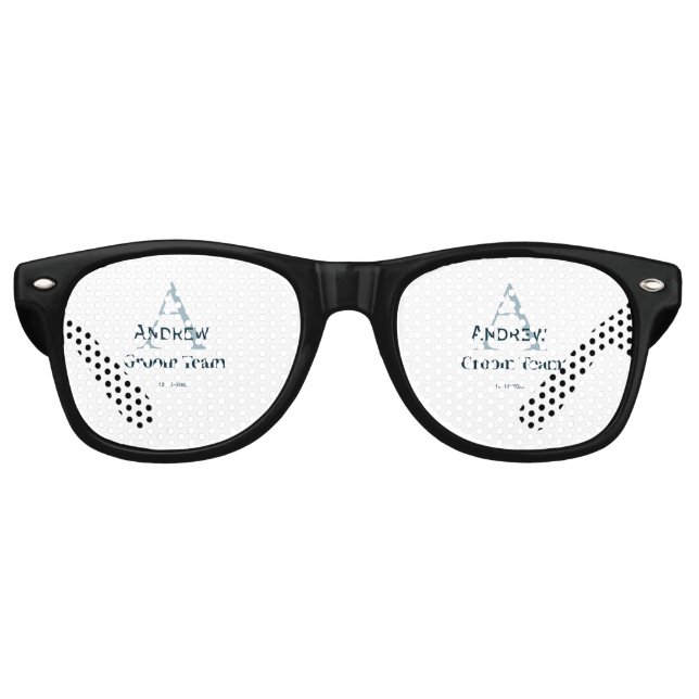 Lunettes De Fête Retro monogramme simple personnalisé équipe du marié gar (Devant)