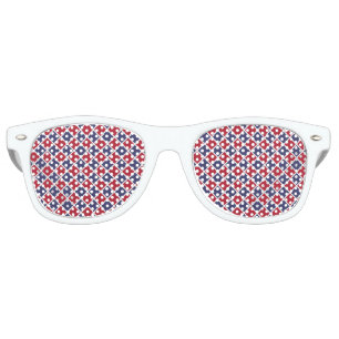 Lunettes De Fête Retro Motif à carreaux diamant Harlequin Rouge Bleu Blan