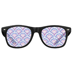 Lunettes De Fête Retro motif damassé floral bleu