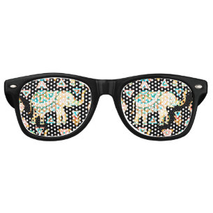 Lunettes De Fête Retro Motif d'éléphants indiens colorés