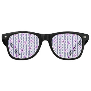 Lunettes De Fête Retro motif rayé avec des pâquerettes violettes