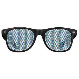 Lunettes De Fête Retro Motif symétrique de motifs bleus sur un textile